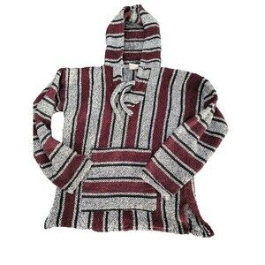 Hippy Vintage Baja Drug Rug Hoodie Striped Red black Grey Medium Long Sleeve